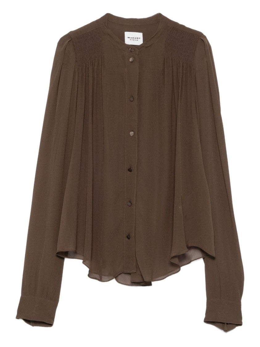 Isabel Marant Étoile Kaki Button-Down Blouse With Pleated Details
