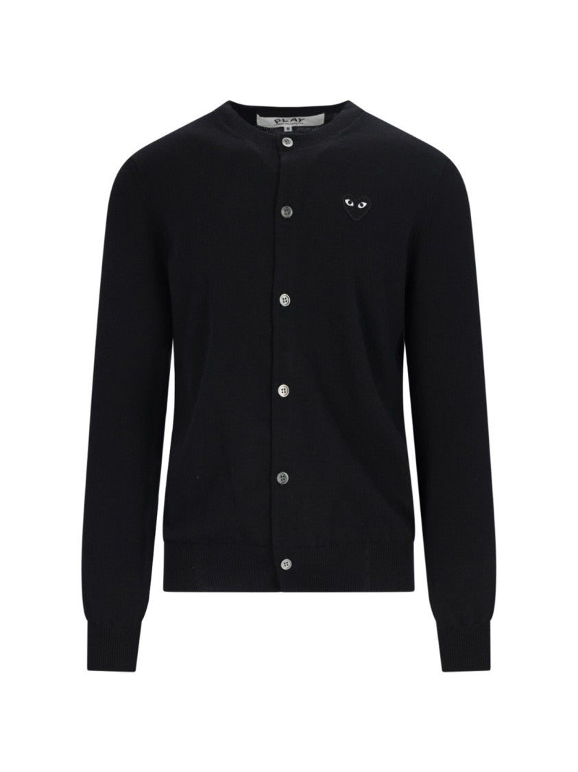Comme Des Garçons Round Neck Heart Patch Black Wool Cardigan