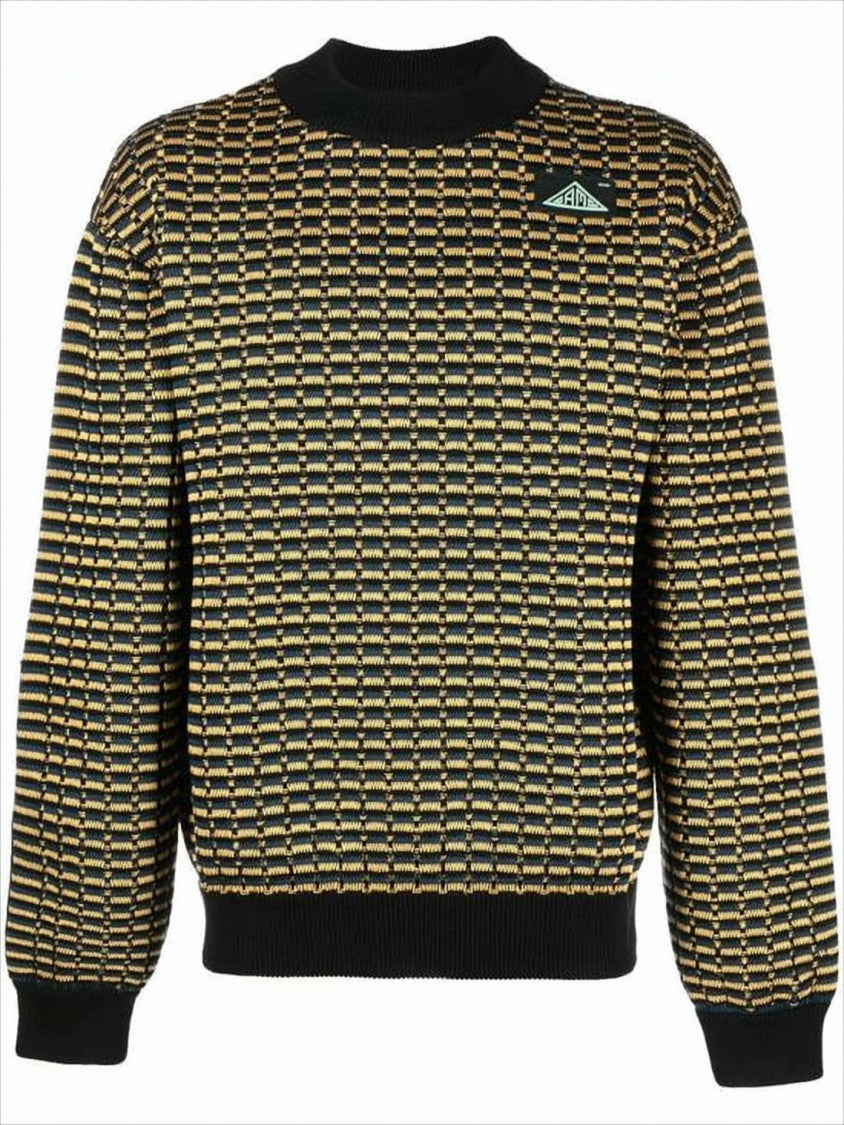 Oamc Textured Knit Sweater With Geometric Grid Effect