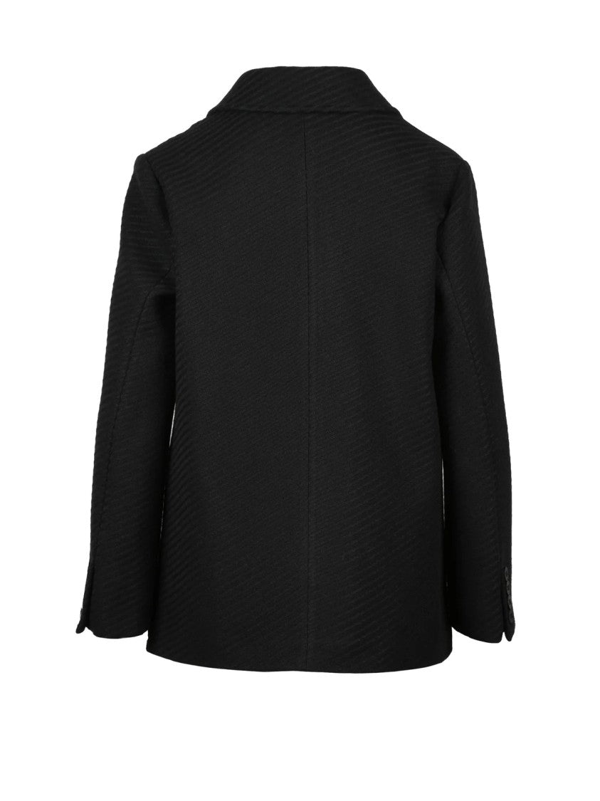 Lakore Black Double-Breasted Wool-Blend Short Coat