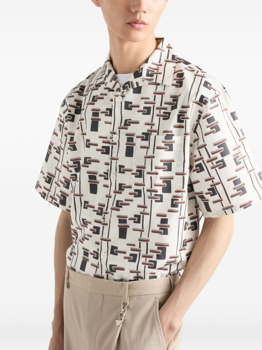 Prada Pattern Print Cotton Bowling Shirt