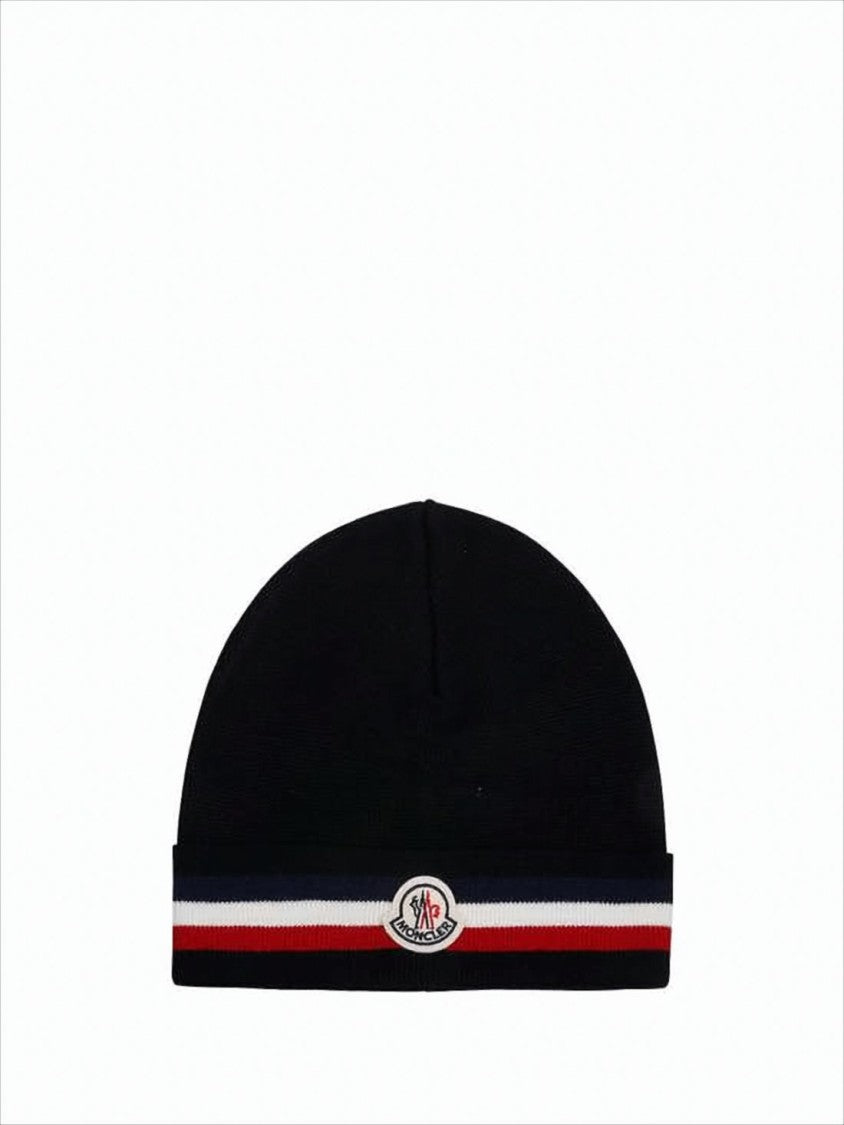 Moncler Wool Beanie With Contrasting Stripes And Emblem