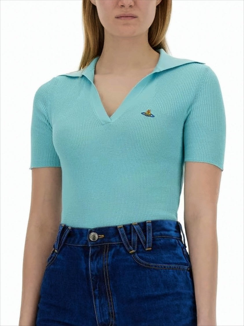 Vivienne Westwood Fitted Deep V-Neck Sweater With Ribbed Texture