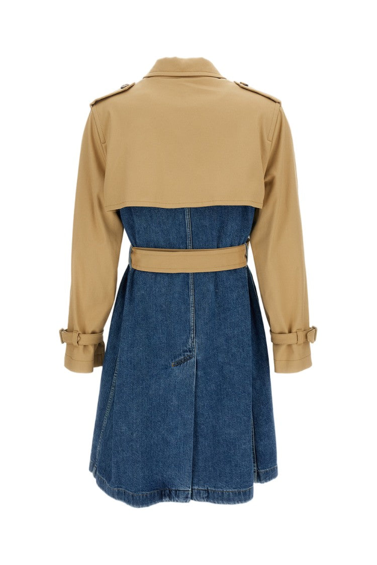 Fay Beige Cotton Drill Trench Coat With Stone-Washed Denim Accents