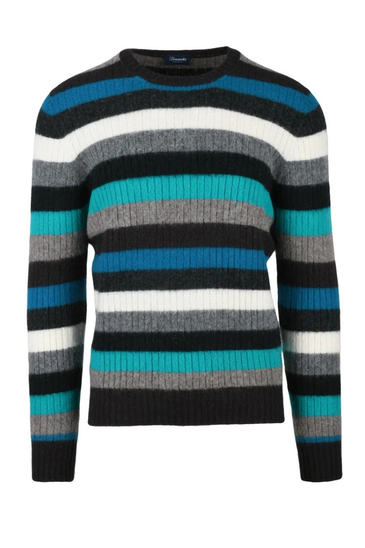 Drumohr Lambskin Crew Neck Pullover - Brown/Light Blue