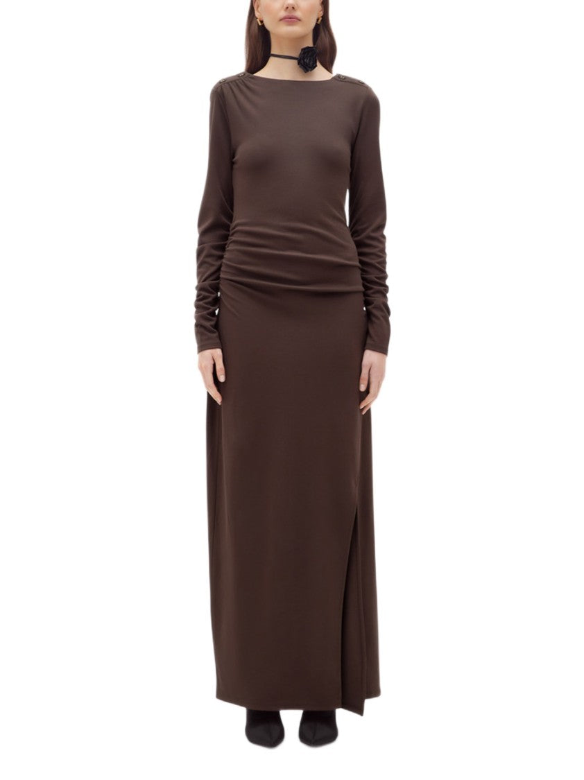 Blugirl Gathered Long Jersey Dress With Side Slit And Glove Sleeves