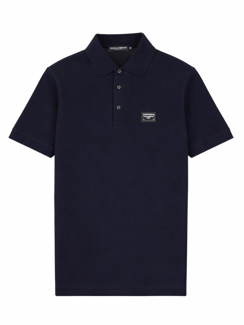Dolce & Gabbana Short-Sleeve Patch Logo Cotton Polo Shirt