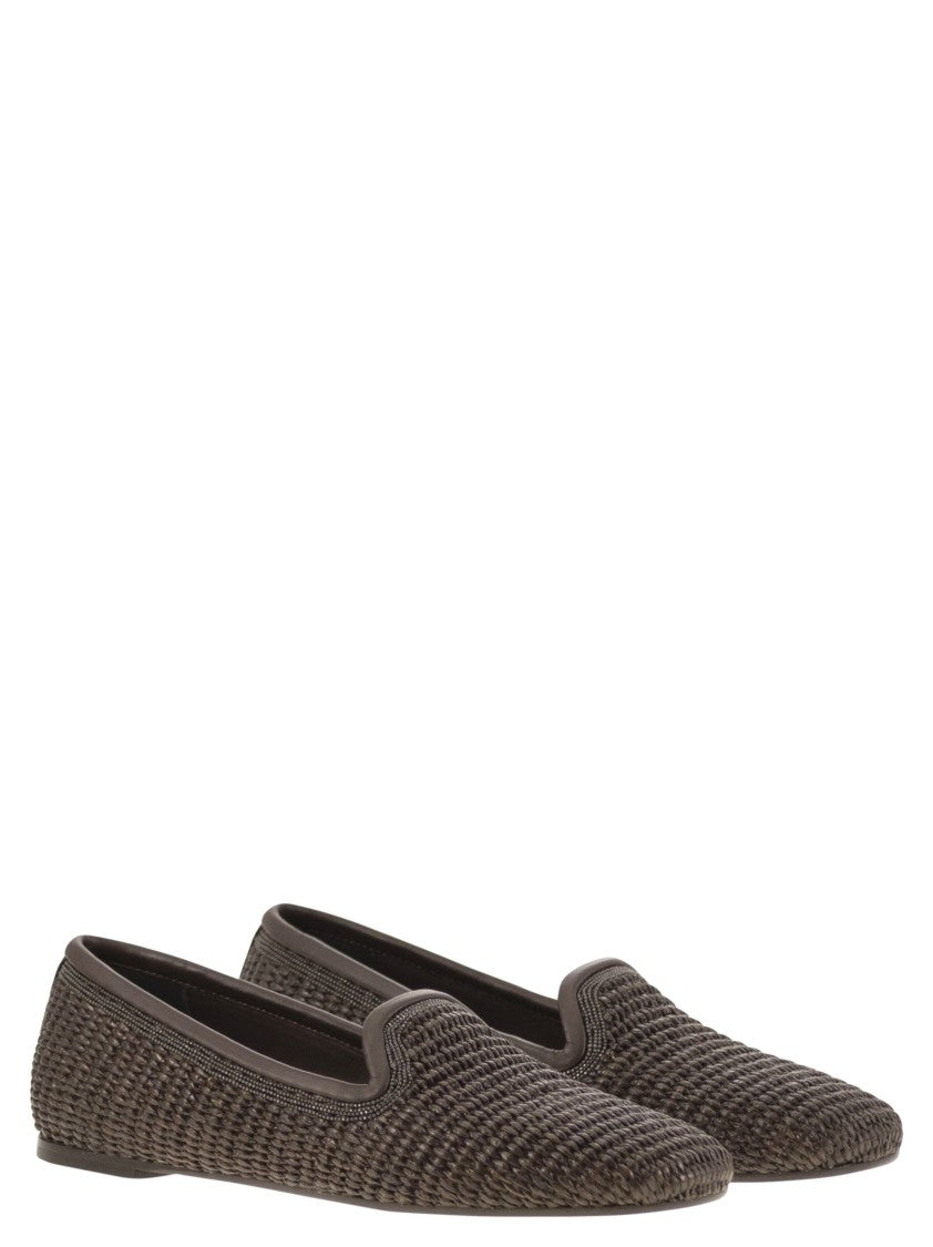 Brunello Cucinelli Techno Raffia Slipper With Precious Trim