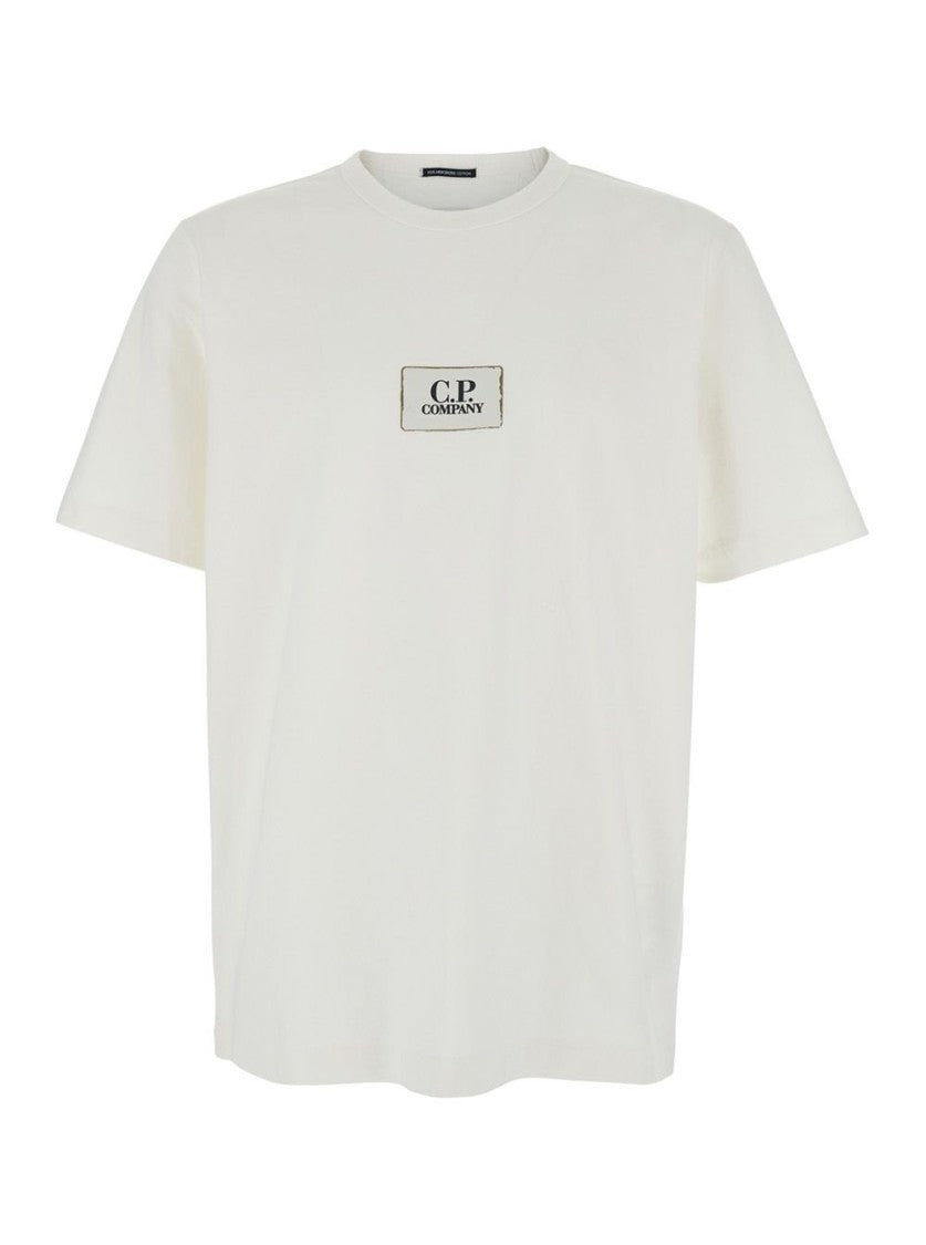 C.P. Company White Short-Sleeved T-Shirt With Logo Patch