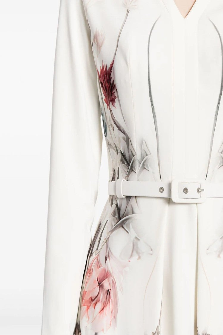 Saiid Kobeisy Crepe Flowers Printed Kaftan With V Neckline