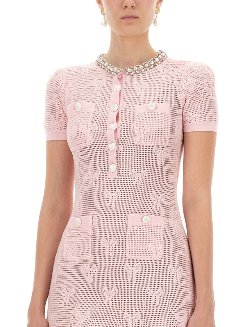 Self-Portrait Mini Crochet Dress With Textured Bows