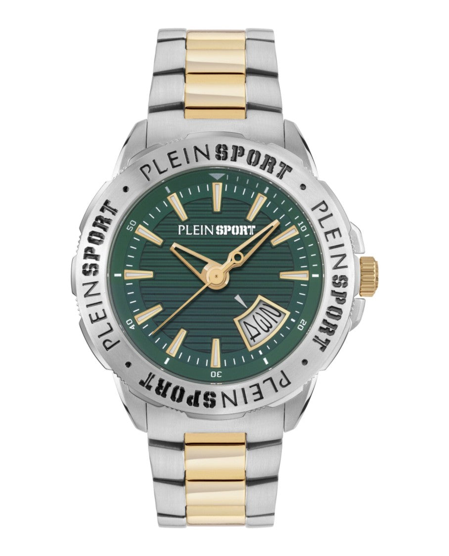 Plein Sport Two-Tone Quartz Timepiece With Green Enamel Dial