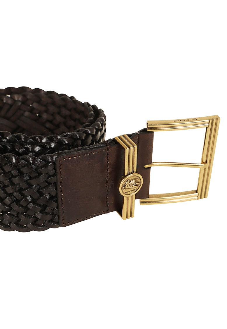 Etro Pegaso Woven Leather Coin Buckle Belt