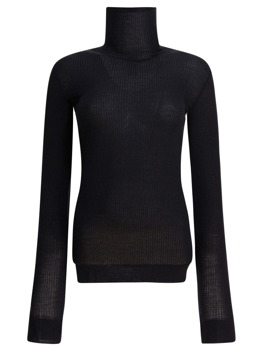 Lemaire Fitted Ribbed Turtleneck Sweater With High Collar