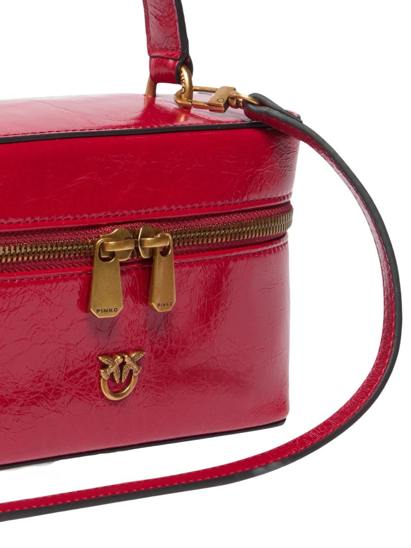 Pinko Crinkled Leather Mini Shoulder Bag With Love Birds Plaque