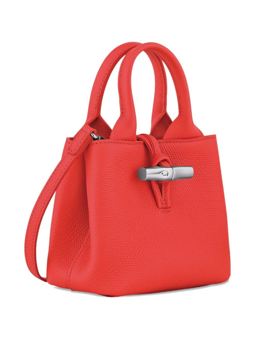 Longchamp Structured Red Handbag With Silver-Tone Clasp
