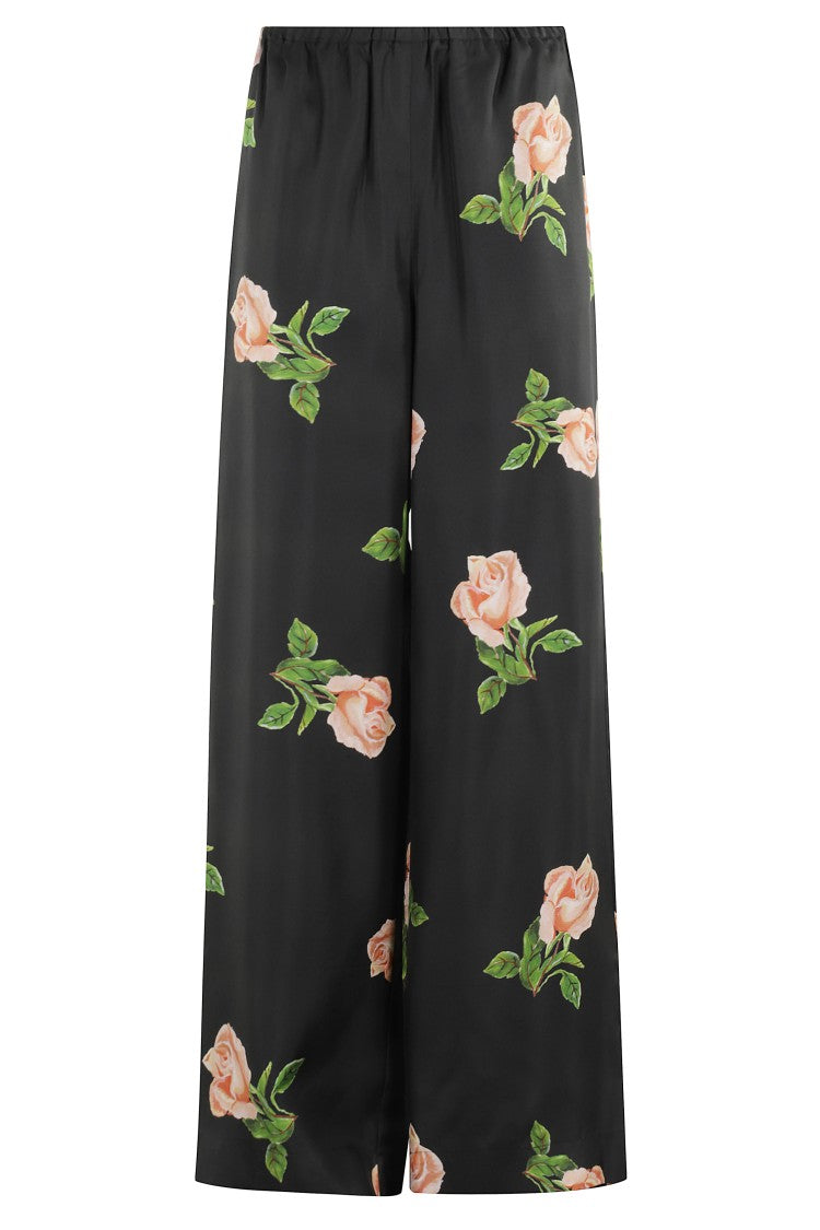 Nanushka Wide-Leg Silk Pants With Floral Print