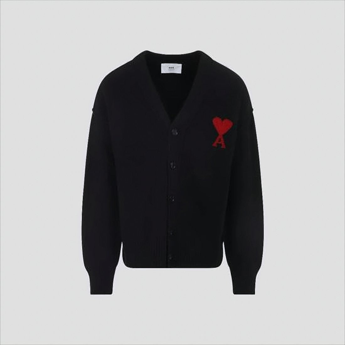 Ami Paris V-Neck Button-Down Wool Cardigan With Heart Embroidery