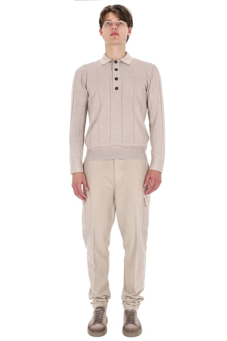 Eleventy Fine Cotton-Cashmere Long-Sleeve Polo With Horn Buttons