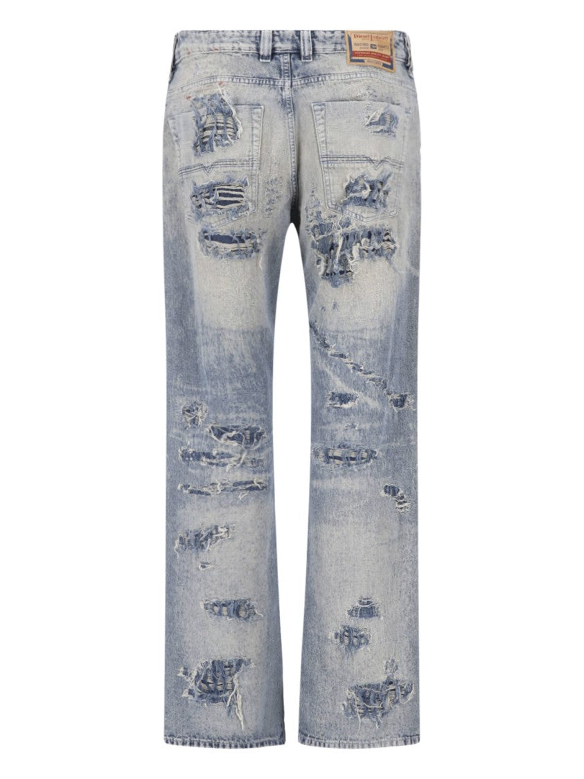 Diesel Light Wash Distressed Straight-Leg Jeans