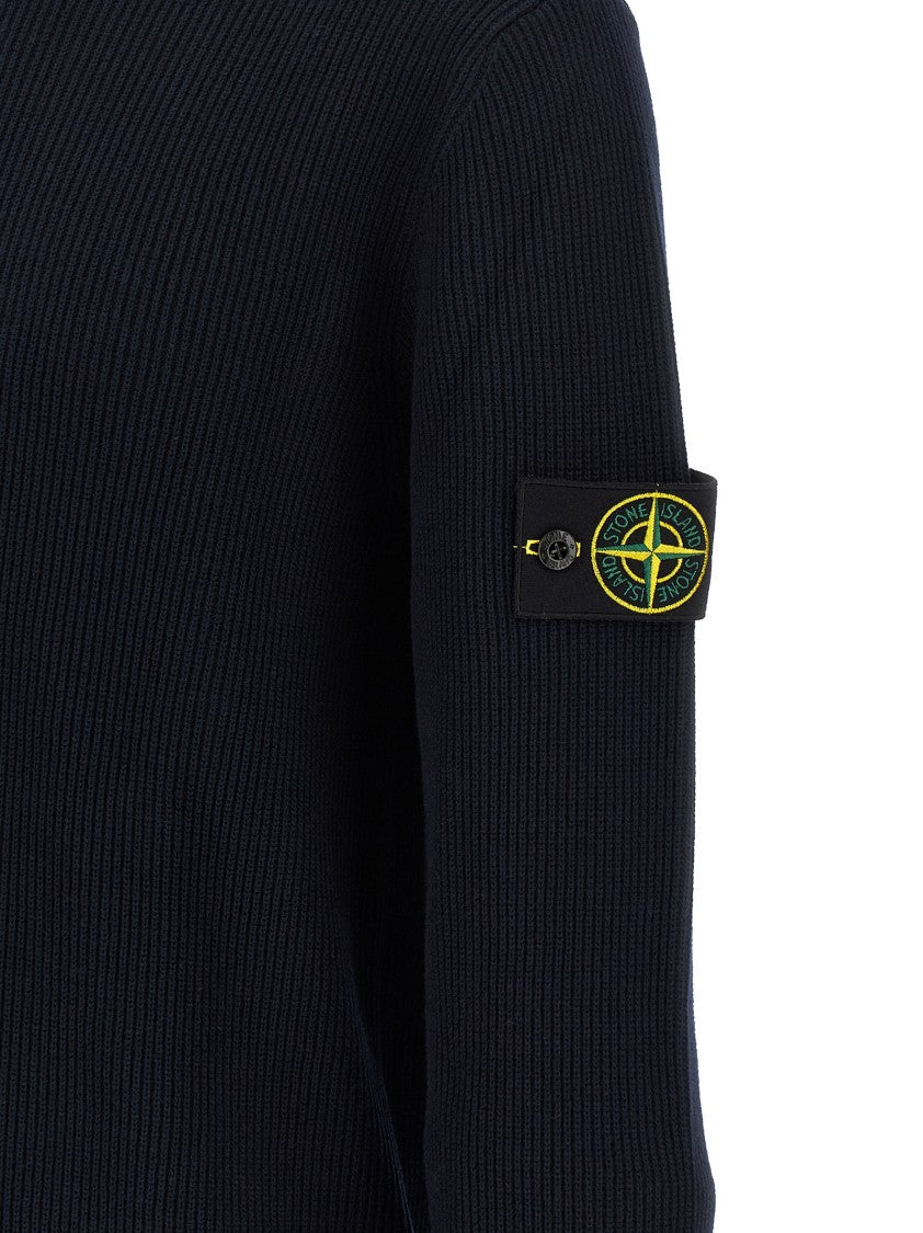 Stone Island Ribbed Cotton Sweater With Logo Badge