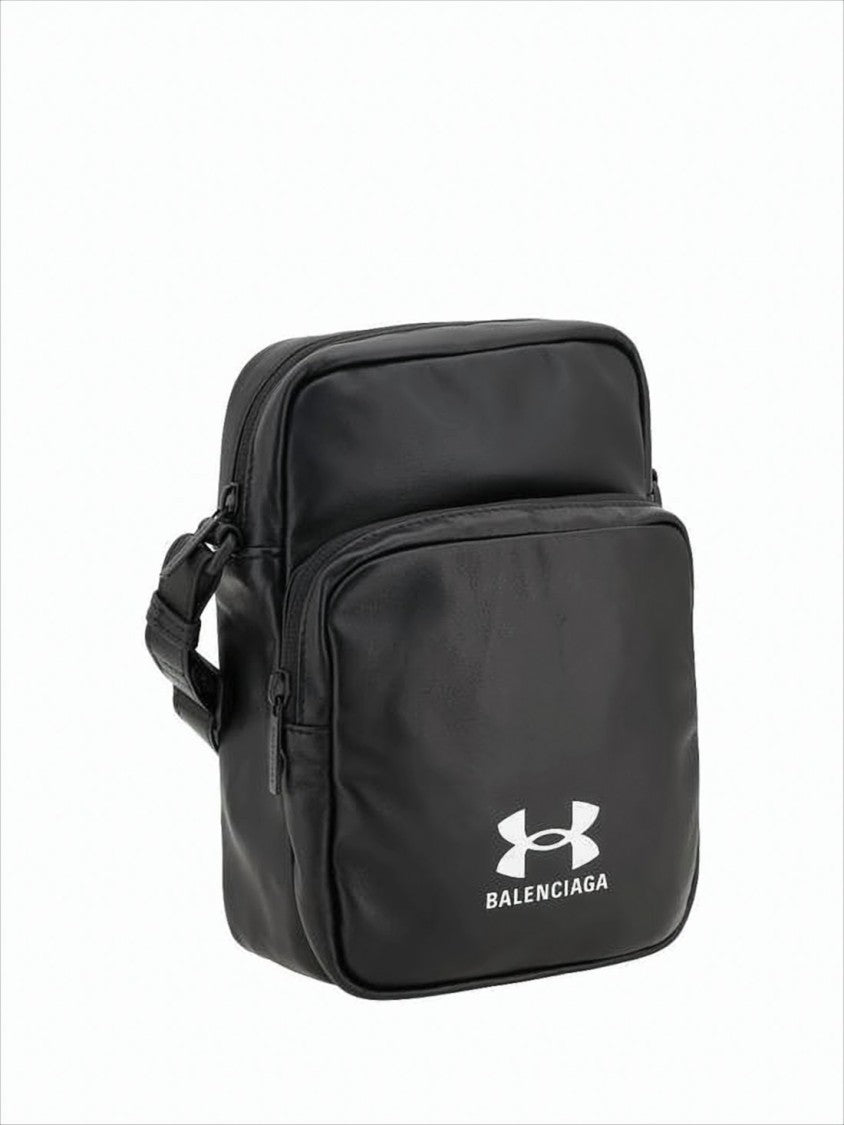 Balenciaga Square-Shaped Black Lambskin Crossbody Bag With Bold Logo