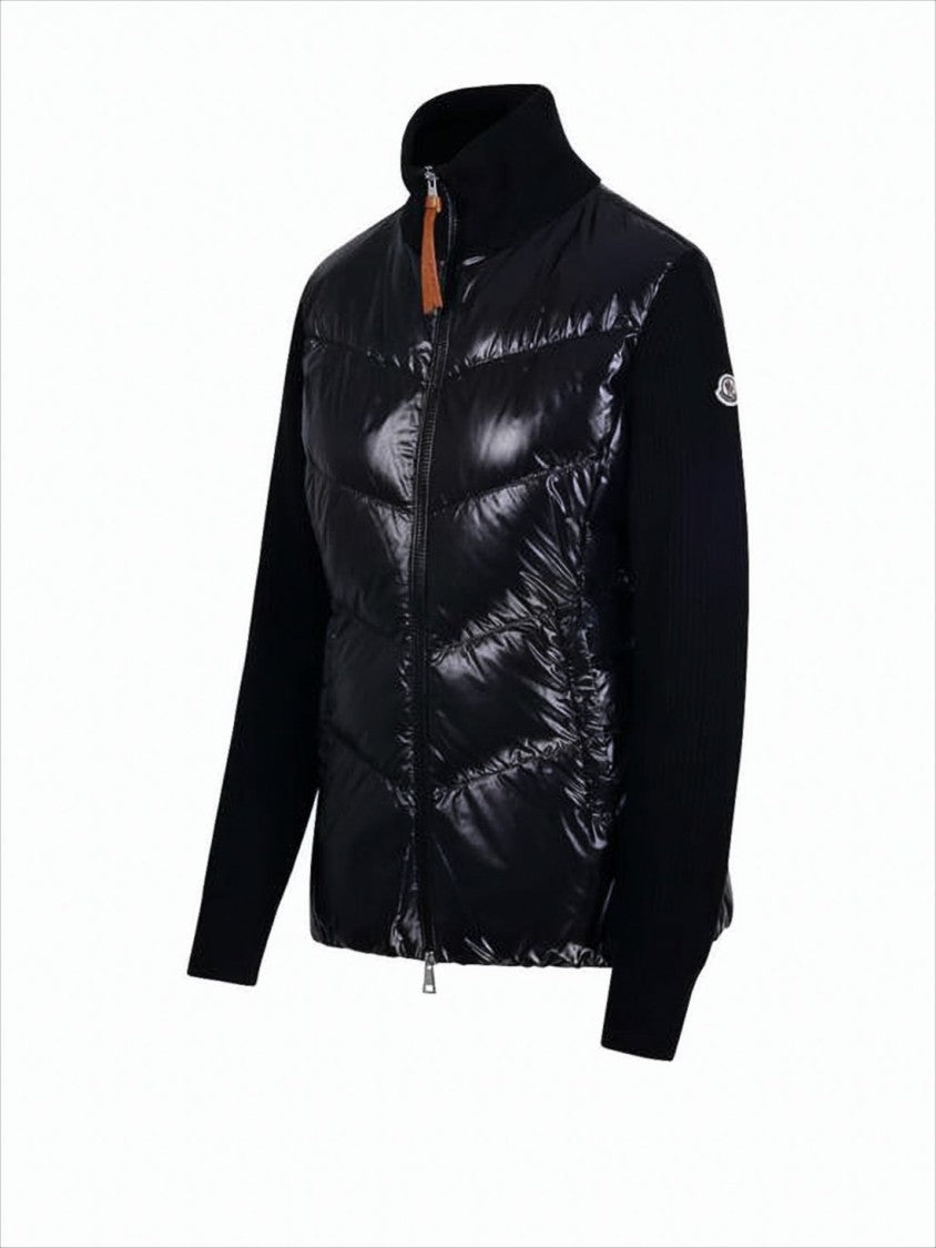 Moncler Quilted Black Jacket With Knit Sleeves