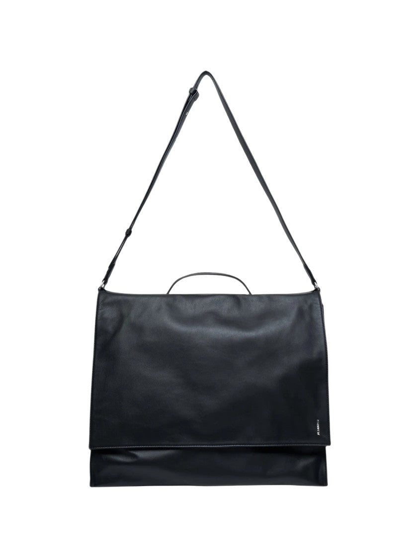 Jil Sander Black Foldover Calf Leather Shoulder Bag