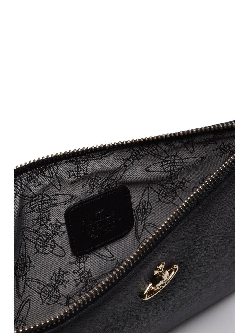 Vivienne Westwood Black Leather Zip Clutch