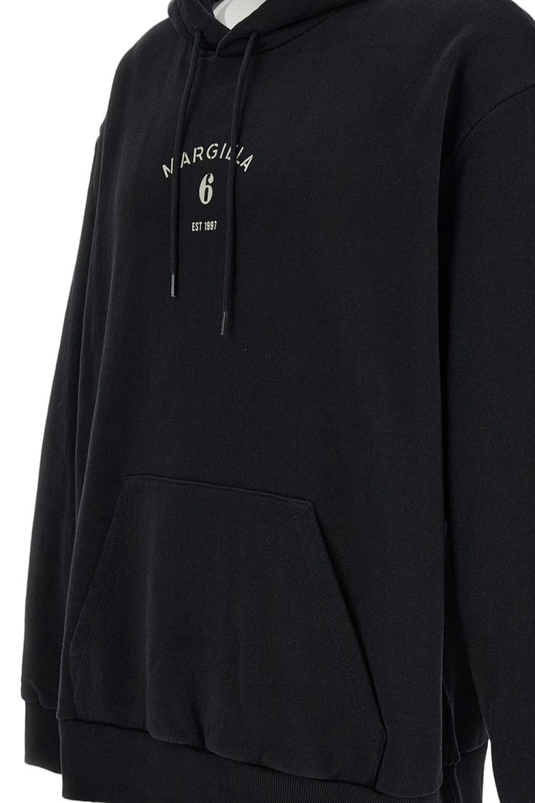 Mm6 By Maison Margiela Black Oversized Hoodie With Logo Print