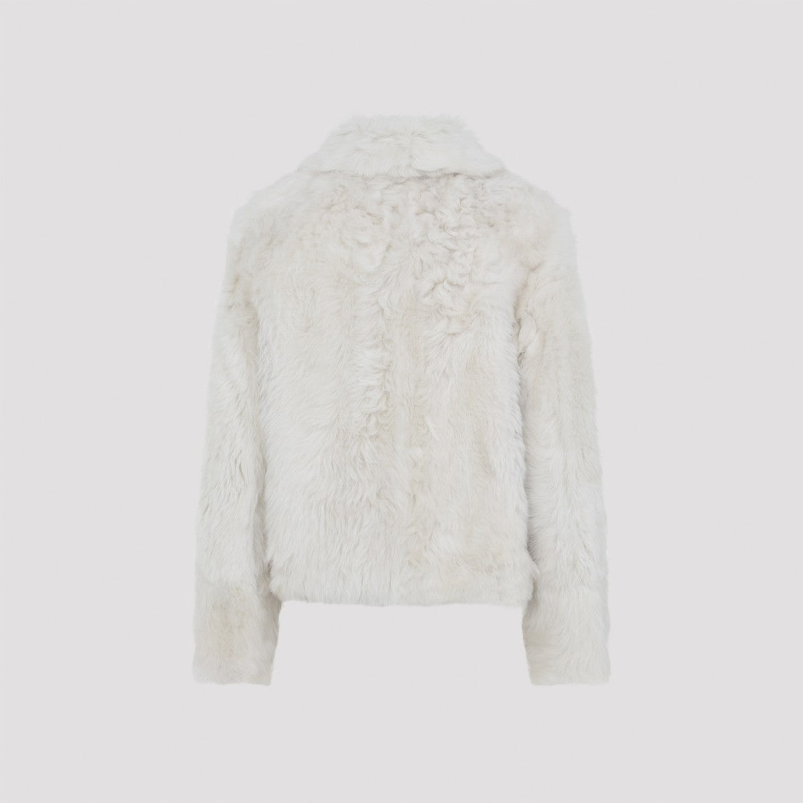 Yves Salomon Meringue White Lamb Fur Jacket With Pointed Collar And Button Closure