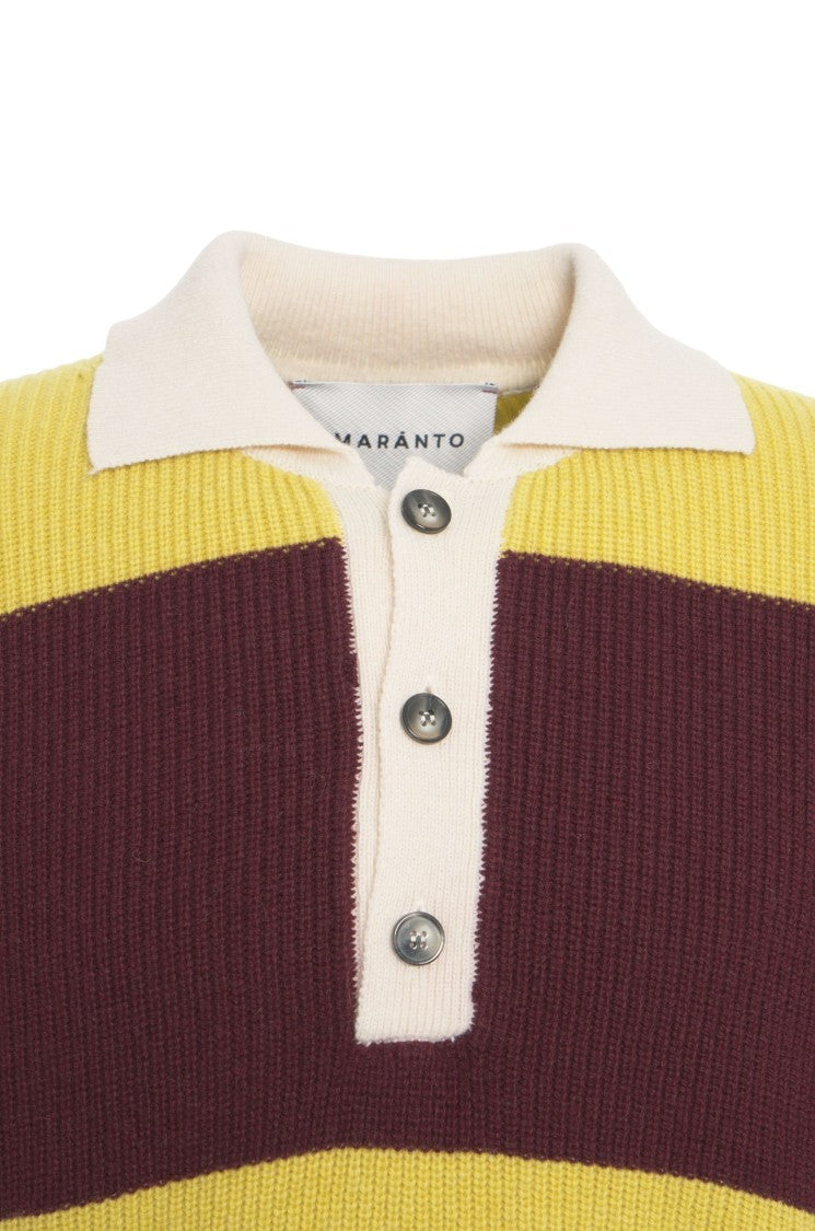 Amaranto Multicolored Striped Knit Pullover With Polo Collar