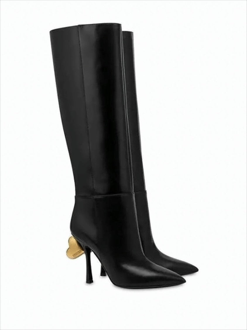 Moschino Knee-High Boots With Gold Heart Accent