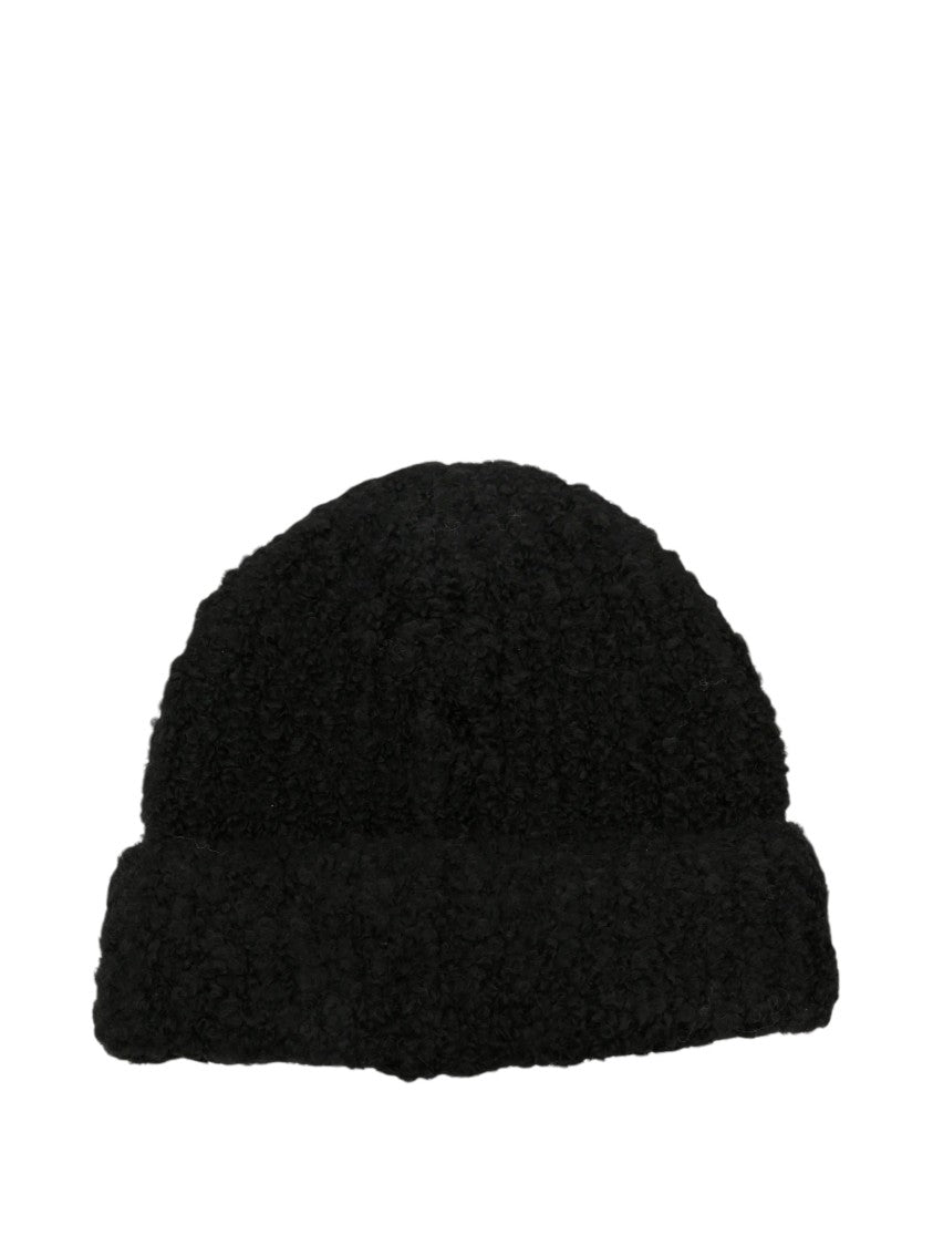 Mm6 By Maison Margiela Textured Black Beanie Hat With Distinctive Logo Patch