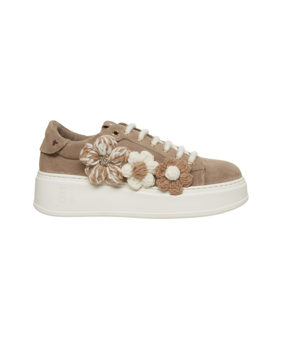 Gio+ Suede Sneakers With Floral Appliqués And Strass Accents