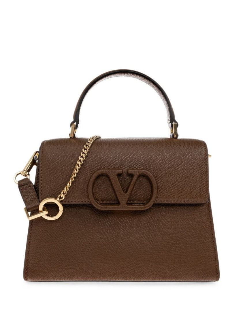 Valentino Garavani Brown Structured Leather Gold Chain Bag