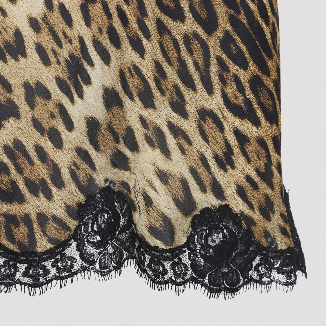 Roberto Cavalli Leopard Print Silk Slip Dress With Lace Trim