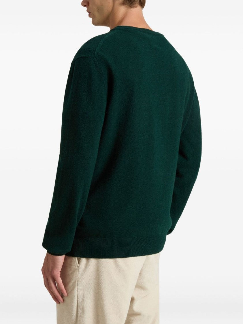 Woolrich Classic Crew Neck Wool Sweater In Deep Green