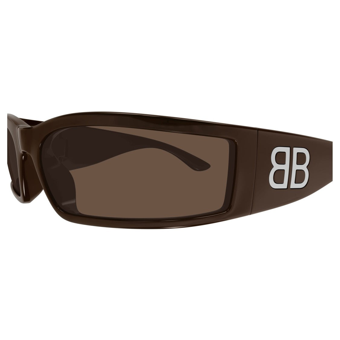 Balenciaga Bb0458s Glossy Brown Rectangular Sunglasses