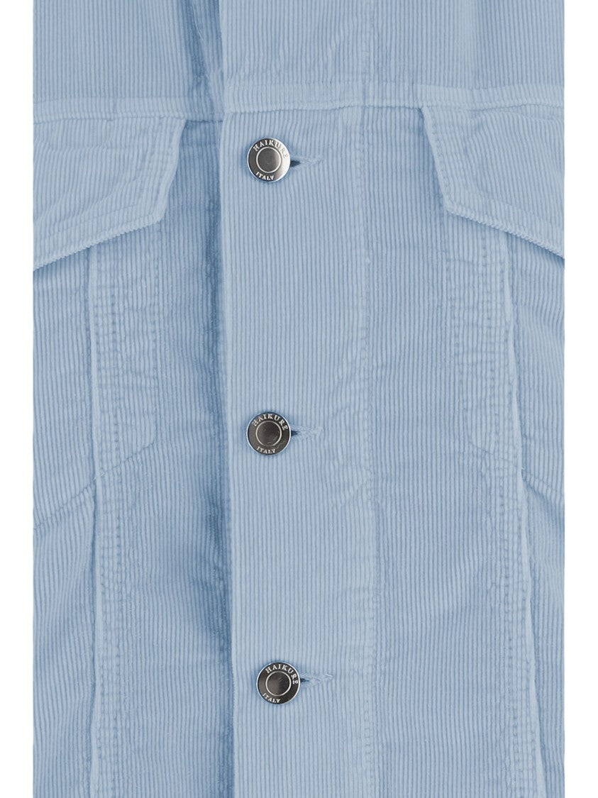 Haikure Light Blue Ribbed Cotton Jacket With Classic Collar