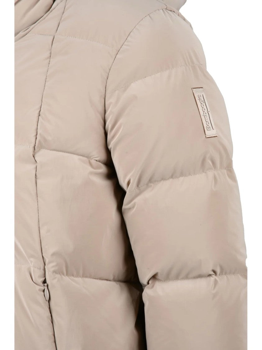 Bomboogie Beige Flared Quilted Nylon Short Down Jacket