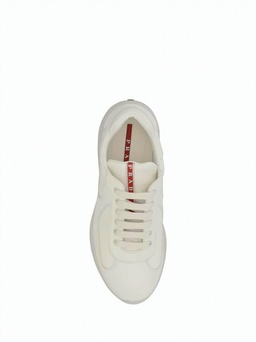 Prada Low-Top Leather Sneakers With Rubber Sole And Subtle Accents
