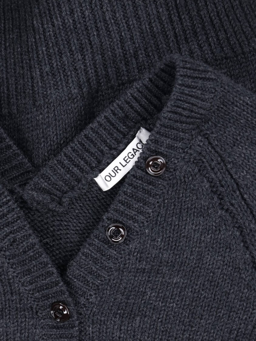 Our Legacy Grey Country Henley Deep V-Neck Merino Wool Sweater