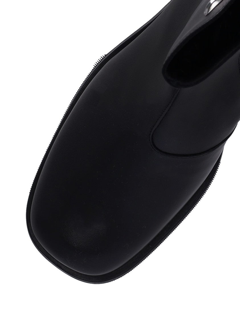 Our Legacy Black Leather Ankle Boots With Rounded Toe And Side Zip Closure