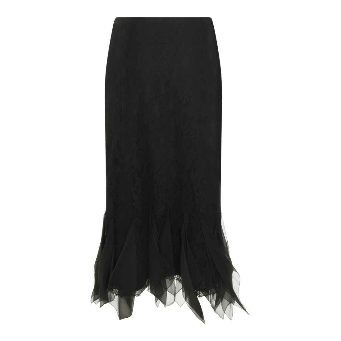 Valentino Black Silk Lace Details Midi Skirt