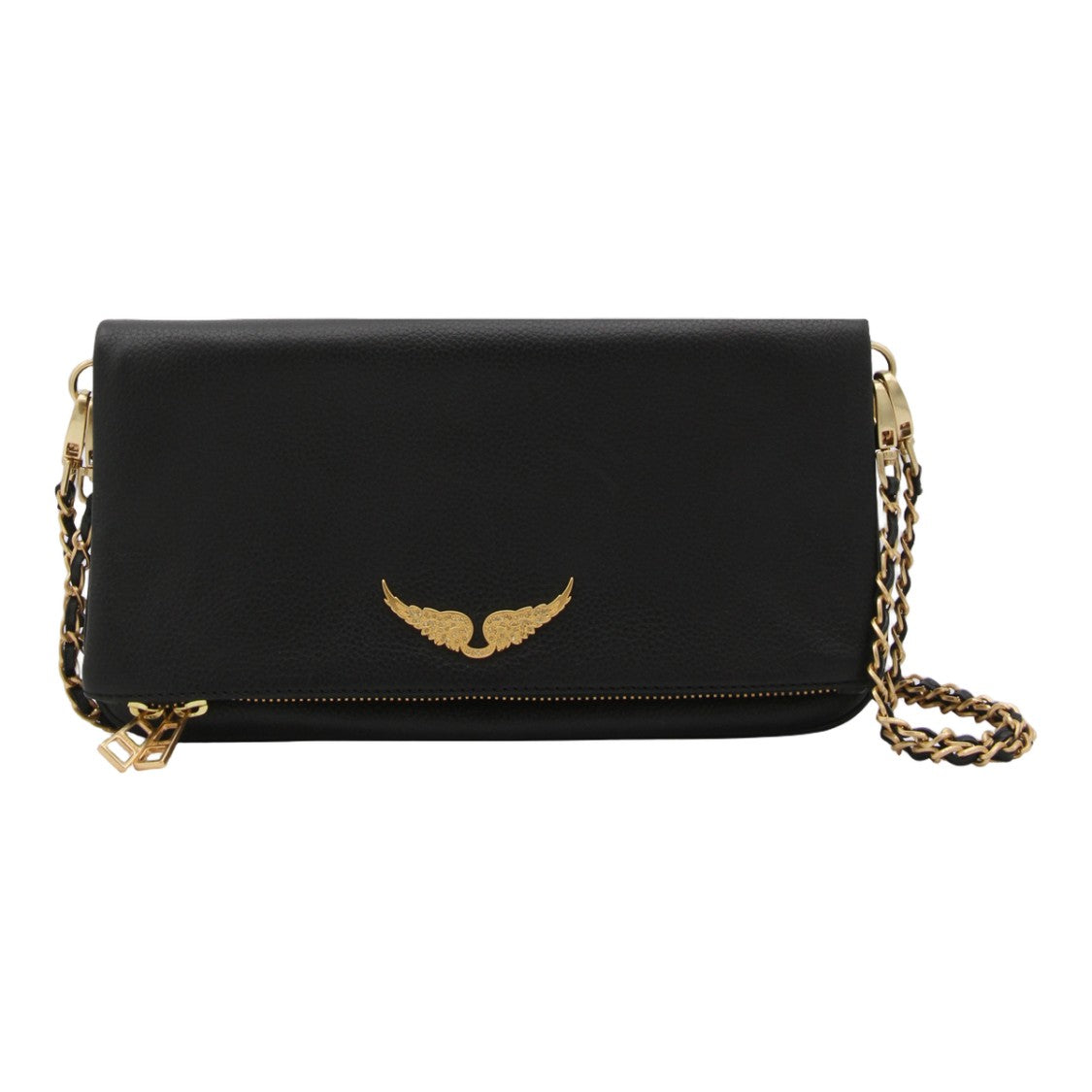 Zadig & Voltaire Textured Black Handbag With Gold Wing Emblem