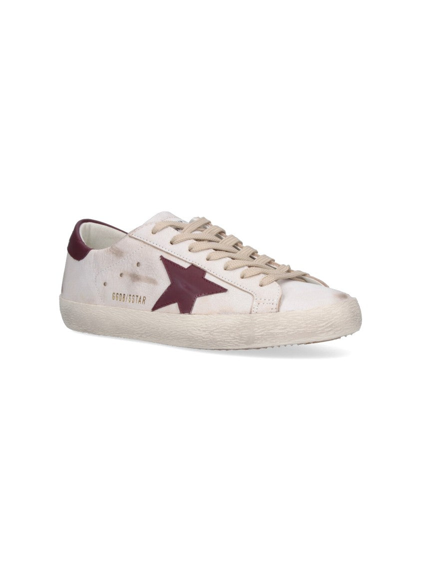 Golden Goose White Super-Star Distressed Leather Low-Top Sneakers