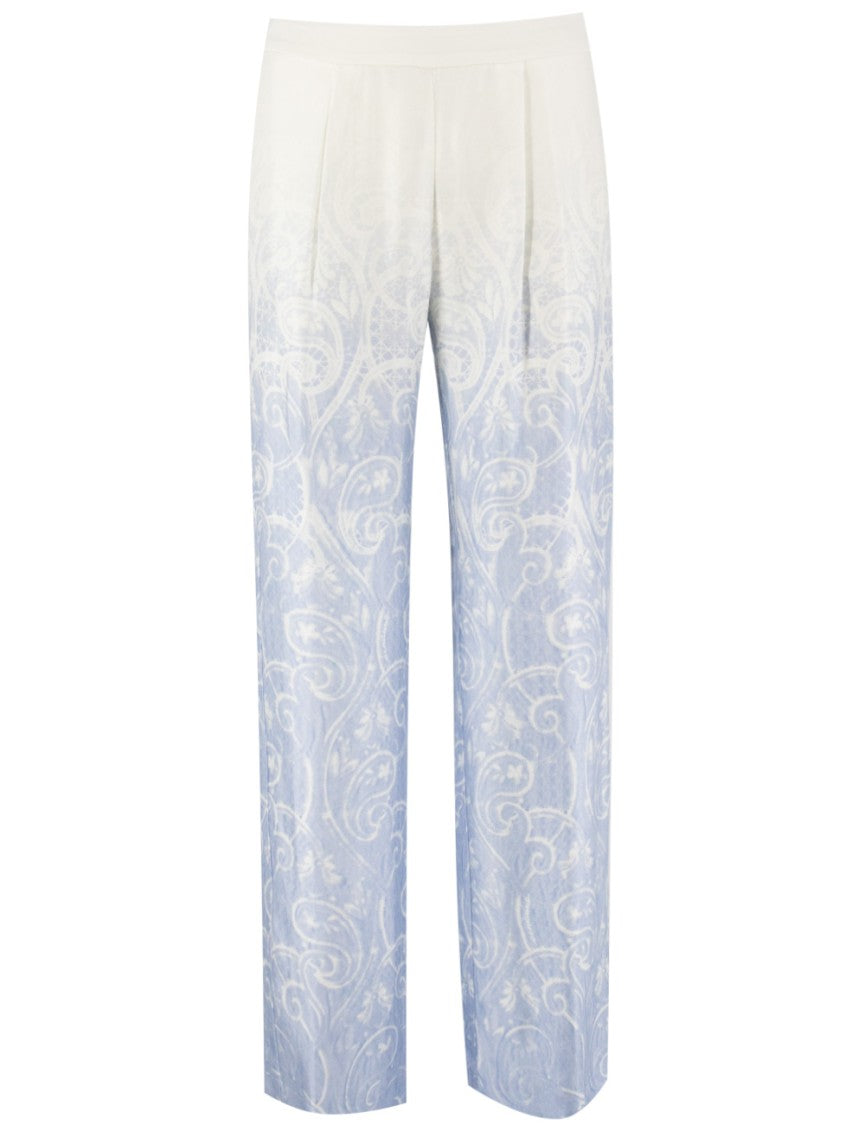 Ermanno Firenze Floral Pattern Viscose Trousers With Zip Fastening