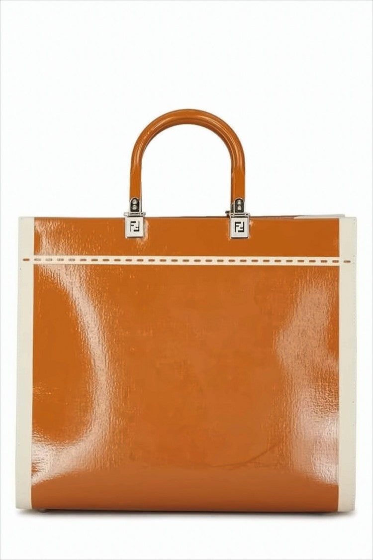 Fendi Glossy Orange Patent Leather Tote Bag