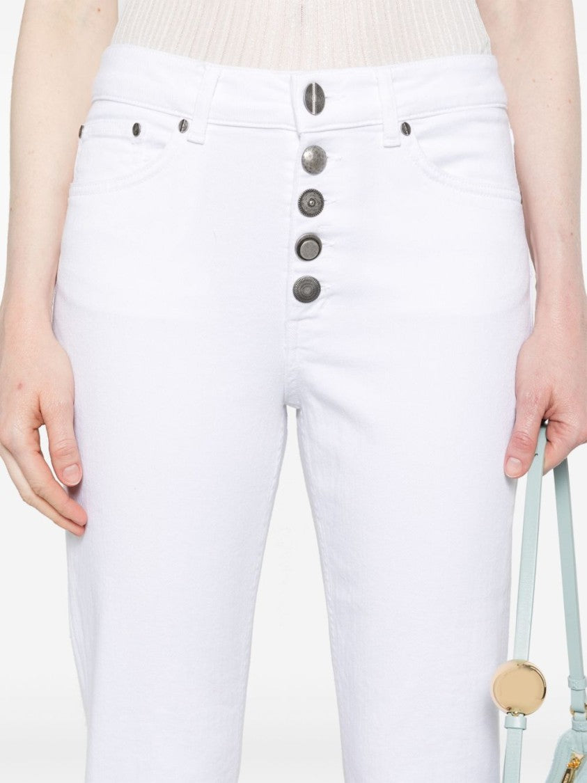 Dondup Slim-Cut White Denim Jeans With Silver Logo Accents